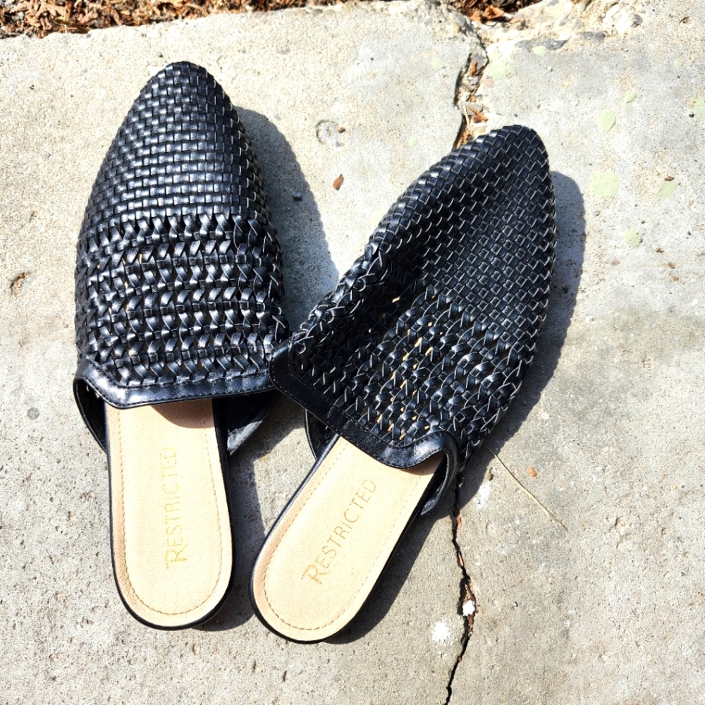 BNWOT Black Faux Leather Mules